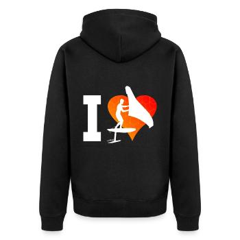 wingsurfen Herren wingsurf wingfoil hydrofoil - Unisex Premium Bio Zip Hoodie - Schwarz - Hinten - Nico (187cm)