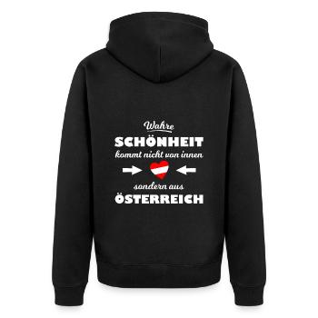 Schönheit aus Österreich - Unisex Premium Bio Zip Hoodie - Schwarz - Hinten - Nico (187cm)