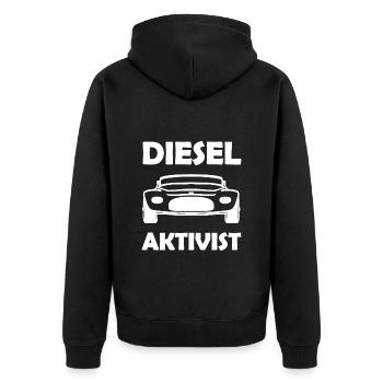 Der Diesel Aktivist - Unisex Premium Bio Zip Hoodie - Schwarz - Hinten - Nico (187cm)