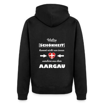Die Aargauer - Unisex Premium Bio Zip Hoodie - Schwarz - Hinten - Nico (187cm)