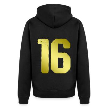 16 Maillot numéro - Veste à capuche bio Premium Unisexe - noir - Dos - Nico (187cm)