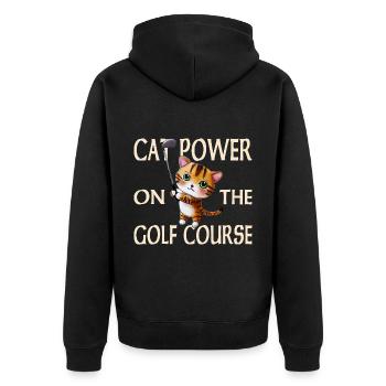 Golf Katze - Unisex Premium Bio Zip Hoodie - Schwarz - Hinten - Nico (187cm)