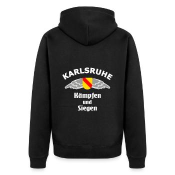 Zuhause in Karlsruhe - Unisex Premium Bio Zip Hoodie - Schwarz - Hinten - Nico (187cm)