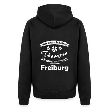 Daheem in Freiburg - Unisex Premium Bio Zip Hoodie - Schwarz - Hinten - Nico (187cm)
