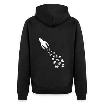 Die Investor Rakete - Unisex Premium Bio Zip Hoodie - Schwarz - Hinten - Nico (187cm)