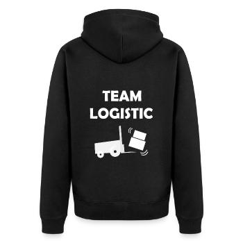 Transport und Lager - Unisex Premium Bio Zip Hoodie - Schwarz - Hinten - Nico (187cm)