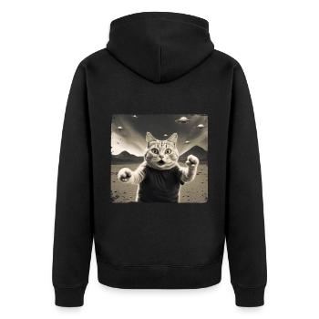 Cats Ufo Cat Lieutenant Cat Selfie Funny - Unisex Premium Organic Zip Hoodie - black - Back - Nico (187cm)