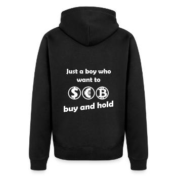 Buy und Hold Investor - Unisex Premium Bio Zip Hoodie - Schwarz - Hinten - Nico (187cm)