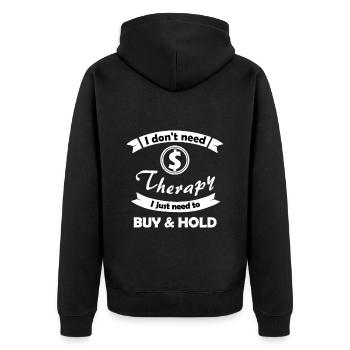 Der buy and hold Investor - Unisex Premium Bio Zip Hoodie - Schwarz - Hinten - Nico (187cm)
