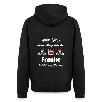 Zuhause im Frankenland - Unisex Premium Bio Zip Hoodie - Schwarz - Hinten - Nico (187cm)