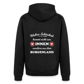 Daheim im Burgenland - Unisex Premium Bio Zip Hoodie - Schwarz - Hinten - Nico (187cm)