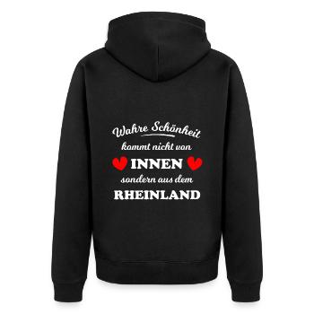Rheinland - Unisex Premium Bio Zip Hoodie - Schwarz - Hinten - Nico (187cm)