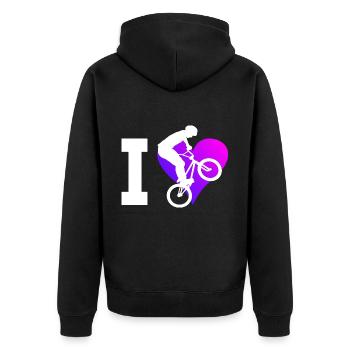 bmx jungen Herren bmx Damen Bike Radfahren - Unisex Premium Bio Zip Hoodie - Schwarz - Hinten - Nico (187cm)