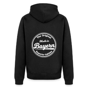 Daheim in Bavaria - Unisex Premium Bio Zip Hoodie - Schwarz - Hinten - Nico (187cm)