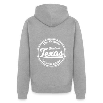Made in Texas - Unisex Premium Bio Zip Hoodie - Grau meliert - Hinten - Nico (187cm)