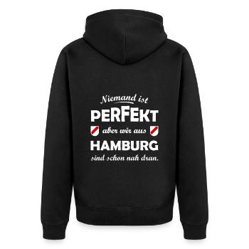 Die Hamburger - Unisex Premium Bio Zip Hoodie - Schwarz - Hinten - Nico (187cm)