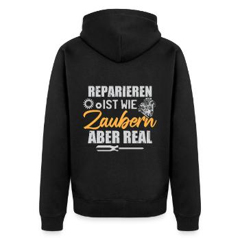 Reparieren Werkstatt Garage KFZ Mechaniker - Unisex Premium Bio Zip Hoodie - Schwarz - Hinten - Nico (187cm)