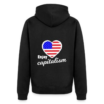 Die amerikanischen Kapitalisten - Unisex Premium Bio Zip Hoodie - Schwarz - Hinten - Nico (187cm)