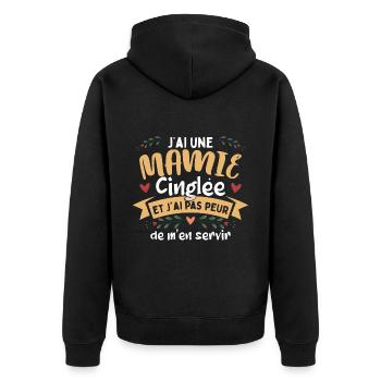 J'ai Une Mamie Cinglée | Fête Des Mères - Veste à capuche bio Premium Unisexe - noir - Dos - Nico (187cm)