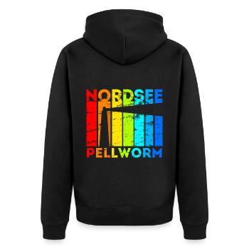 Pellworm Vintage Nordsee Urlaub - Unisex Premium Bio Zip Hoodie - Schwarz - Hinten - Nico (187cm)
