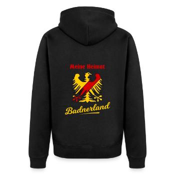Meine Heimat das Badnerland - Unisex Premium Bio Zip Hoodie - Schwarz - Hinten - Nico (187cm)