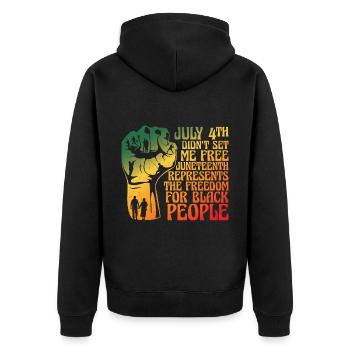 July 4th Didn't Send Me Free - Unisex Premium Organic Zip Hoodie - black - Back - Nico (187cm)