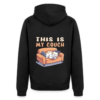 Cat Couch Sofa Funny Humor Typical Cartoon - Unisex Premium Organic Zip Hoodie - black - Back - Nico (187cm)