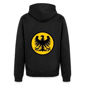 Germany first - Unisex Premium Organic Zip Hoodie - black - Back - Nico (187cm)