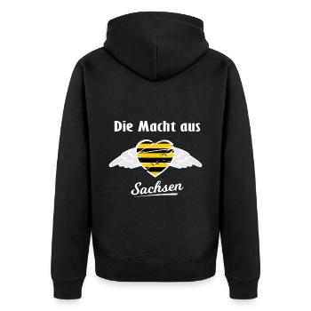 Die Macht aus Sachsen - Unisex Premium Bio Zip Hoodie - Schwarz - Hinten - Nico (187cm)
