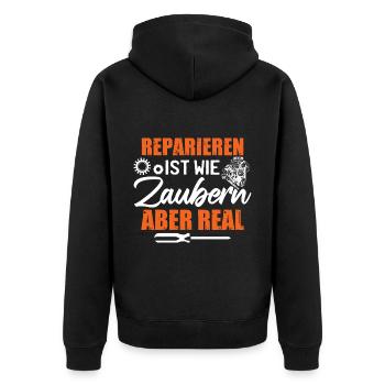 KFZ Mechaniker Humor Auto - Unisex Premium Bio Zip Hoodie - Schwarz - Hinten - Nico (187cm)