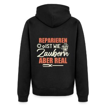 Autoschrauber Mechaniker Lustig - Unisex Premium Bio Zip Hoodie - Schwarz - Hinten - Nico (187cm)
