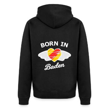 Geboren im schönen Badnerland - Unisex Premium Bio Zip Hoodie - Schwarz - Hinten - Nico (187cm)