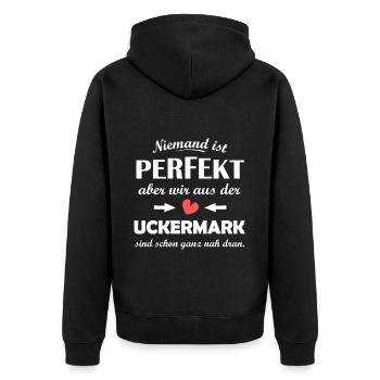 Die Uckermark im Osten - Unisex Premium Bio Zip Hoodie - Schwarz - Hinten - Nico (187cm)