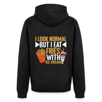 I Look Normal But I Eat Fries With Ice Cream 3 - Unisex Premium Organic Zip Hoodie - black - Back - Nico (187cm)