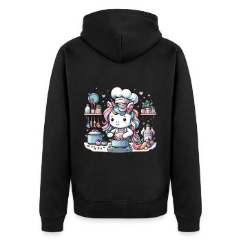 Kulinarisches Einhorn Magische Abenteuer Koch - Unisex Premium Bio Zip Hoodie - Schwarz - Hinten - Nico (187cm)