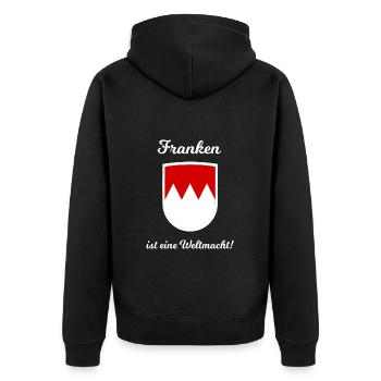 The team from Franconia - Unisex Premium Organic Zip Hoodie - black - Back - Nico (187cm)