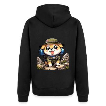 Hund Wandern Abenteuer Welpen Bekleidung - Unisex Premium Bio Zip Hoodie - Schwarz - Hinten - Nico (187cm)