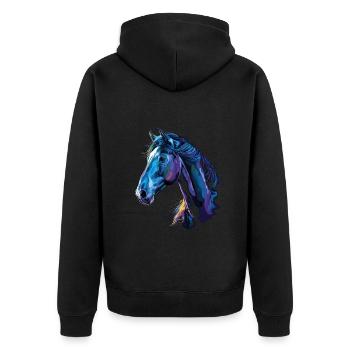 Cheval sur fond noir - Veste à capuche bio Premium Unisexe - noir - Dos - Nico (187cm)