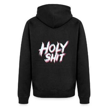 Holy Shit Naughty Funny Sayings - Unisex Premium Organic Zip Hoodie - black - Back - Nico (187cm)