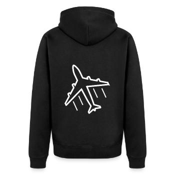 Flugzeug am Himmel - Unisex Premium Bio Zip Hoodie - Schwarz - Hinten - Nico (187cm)