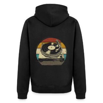 Schallplatte Vinyl Musik Plattenspieler retro - Unisex Premium Bio Zip Hoodie - Schwarz - Hinten - Nico (187cm)