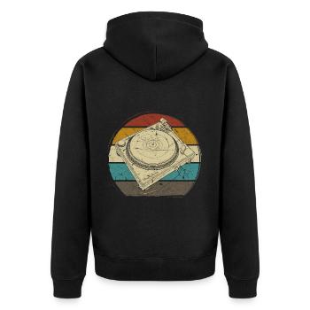 Schallplatte Vinyl Musik Plattenspieler retro - Unisex Premium Bio Zip Hoodie - Schwarz - Hinten - Nico (187cm)