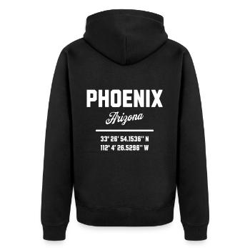 Koordinaten Von Phoenix Arizona - Unisex Premium Bio Zip Hoodie - Schwarz - Hinten - Nico (187cm)