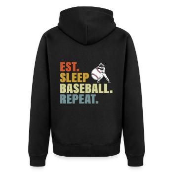 Essen Schlaf Baseball Wiederholung Lustiger Baseball-Liebhaber - Unisex Premium Bio Zip Hoodie - Schwarz - Hinten - Nico (187cm)