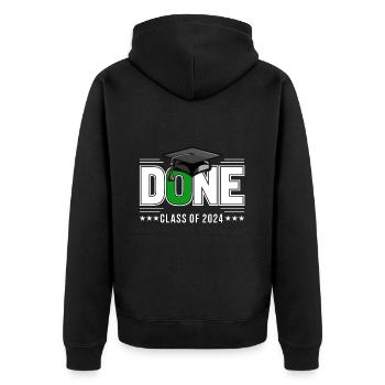 Abschlussklasse 2024 Abschlussfeier Schule - Unisex Premium Bio Zip Hoodie - Schwarz - Hinten - Nico (187cm)