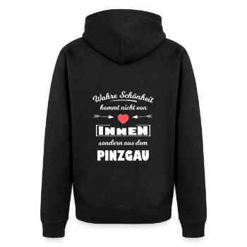 Lustige Spruch Pinzgau - Unisex Premium Bio Zip Hoodie - Schwarz - Hinten - Nico (187cm)