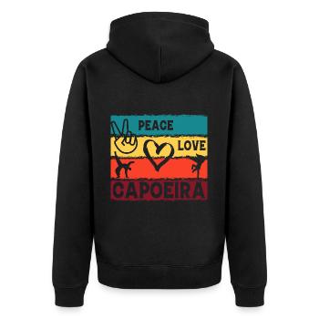 Frieden Liebe Capoeira - Unisex Premium Bio Zip Hoodie - Schwarz - Hinten - Nico (187cm)