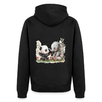 Cute Panda And Elephant Friends - Unisex Premium Bio Zip Hoodie - Schwarz - Hinten - Nico (187cm)