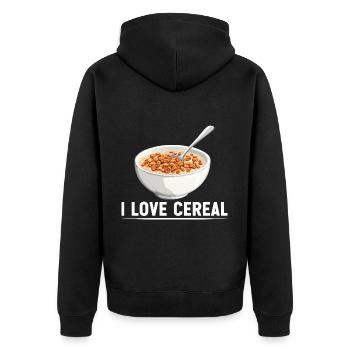 I Love Cereal 16 - Unisex Premium Bio Zip Hoodie - Schwarz - Hinten - Nico (187cm)
