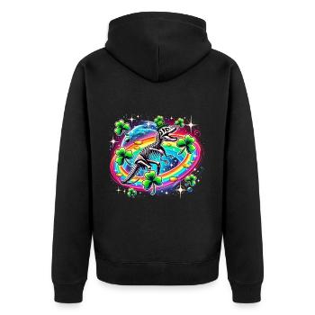 Dino St. Patrick's Day Skelett Kleeblatt - Unisex Premium Bio Zip Hoodie - Schwarz - Hinten - Nico (187cm)